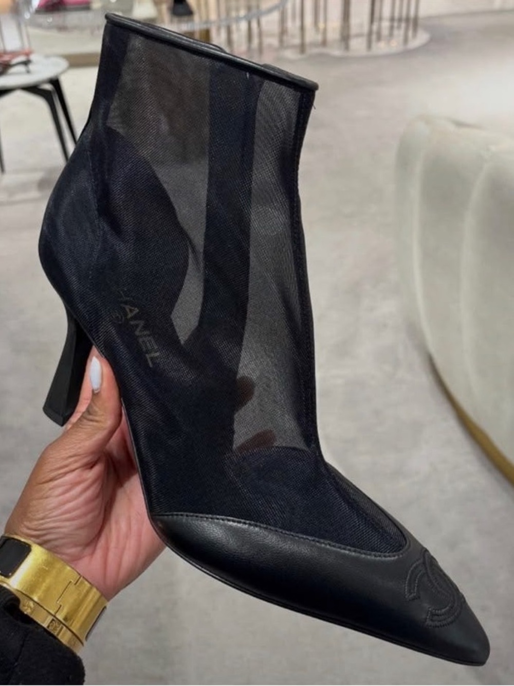 Chanel Mesh and Leather Booties | Size 37.5